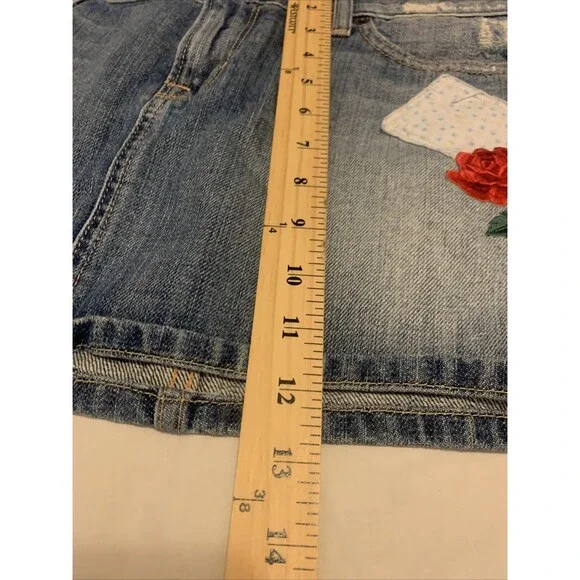 Guess Y2K Mini Denim Skirt Jean Embroidered Sz 31  Fairycore Whimsi Boho Festiva - Picture 15 of 16